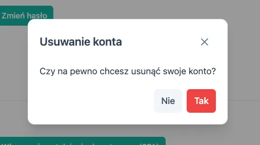 Potwierdzenie usuwania konta Potwierdzenie usuwania konta