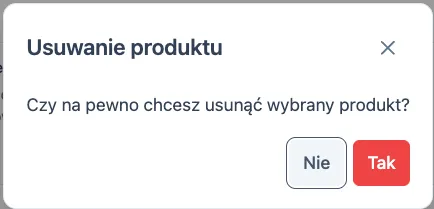 Potwierdzenie usunięcia produktu Potwierdzenie usunięcia produktu