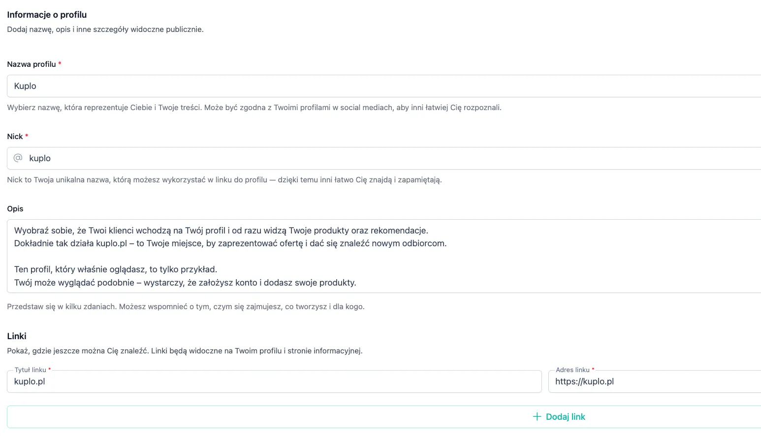 Informacje o profilu Informacje o profilu